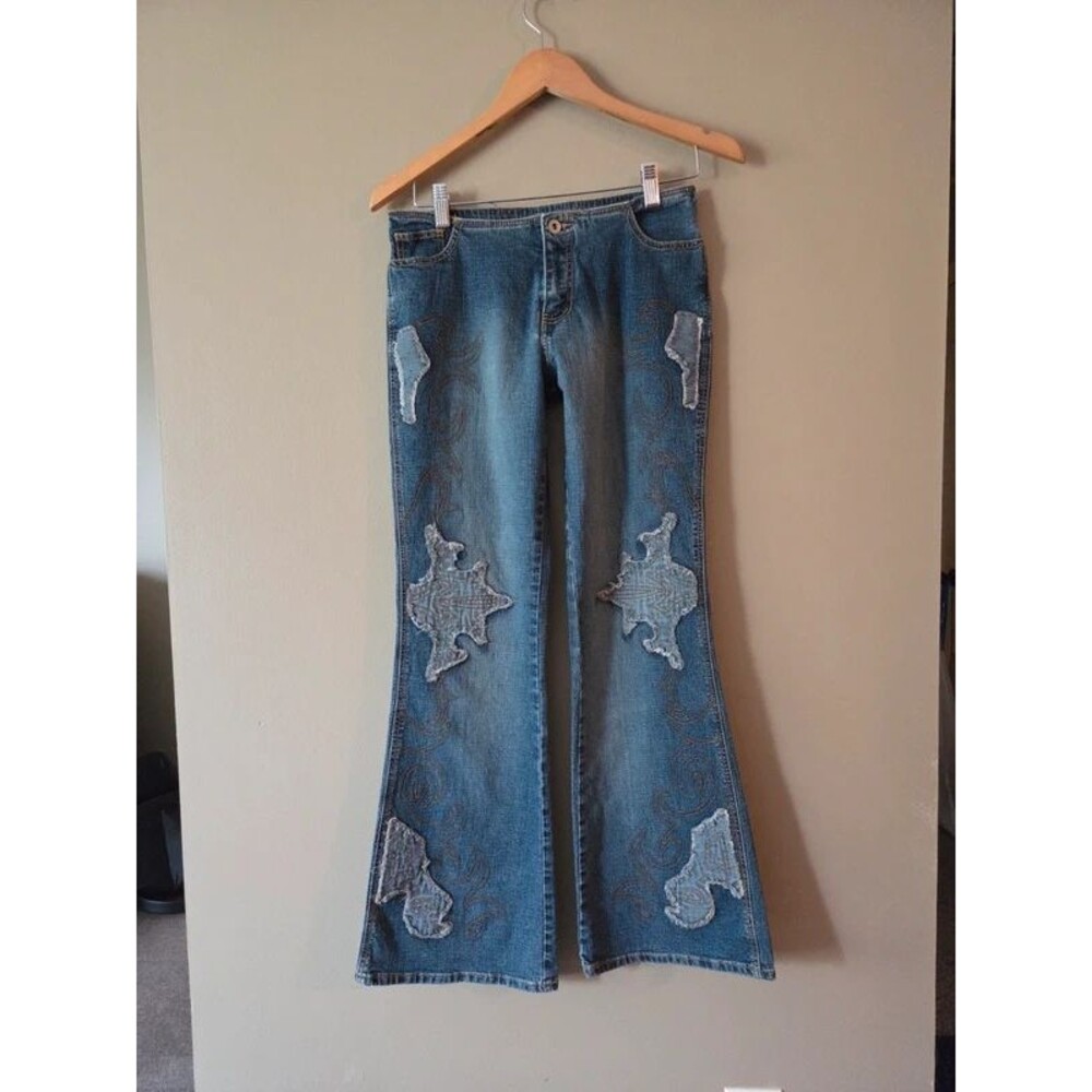 Vintage y2k ultra low rise Lazer jeans patchwork embroidered flare jeans